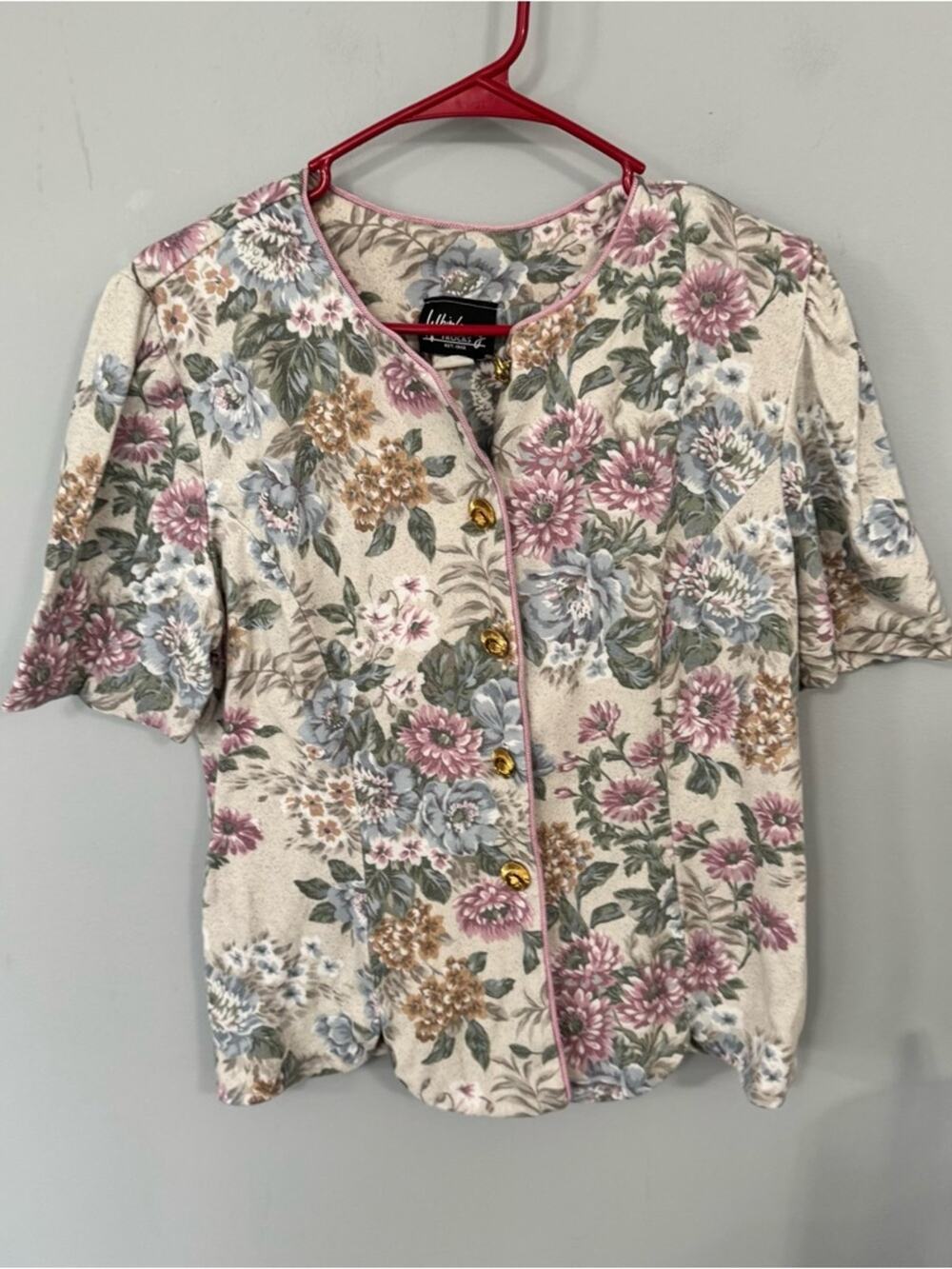 Vintage Whirlaway Frocks 90s Floral Gold Button Front Top Women’s Plus Size 16 P